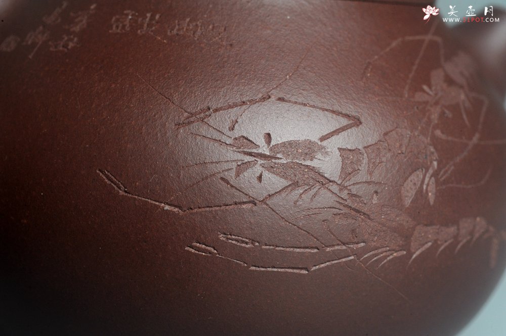 紫砂壶图片：油润底曹青 全手工文旦茶壶 上善若水 虾趣图 特文气 期待与亲结缘 - 全手工紫砂壶网