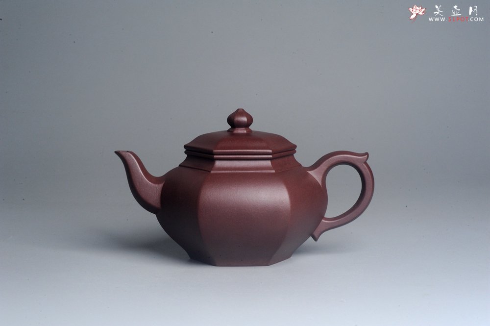 紫砂壶图片：实力派张海艳全手工纯色底曹青六方笑樱壶 做工灰常精致 气韵流畅 - 全手工紫砂壶网