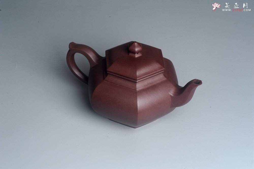 紫砂壶图片：实力派张海艳全手工纯色底曹青六方笑樱壶 做工灰常精致 气韵流畅 - 全手工紫砂壶网