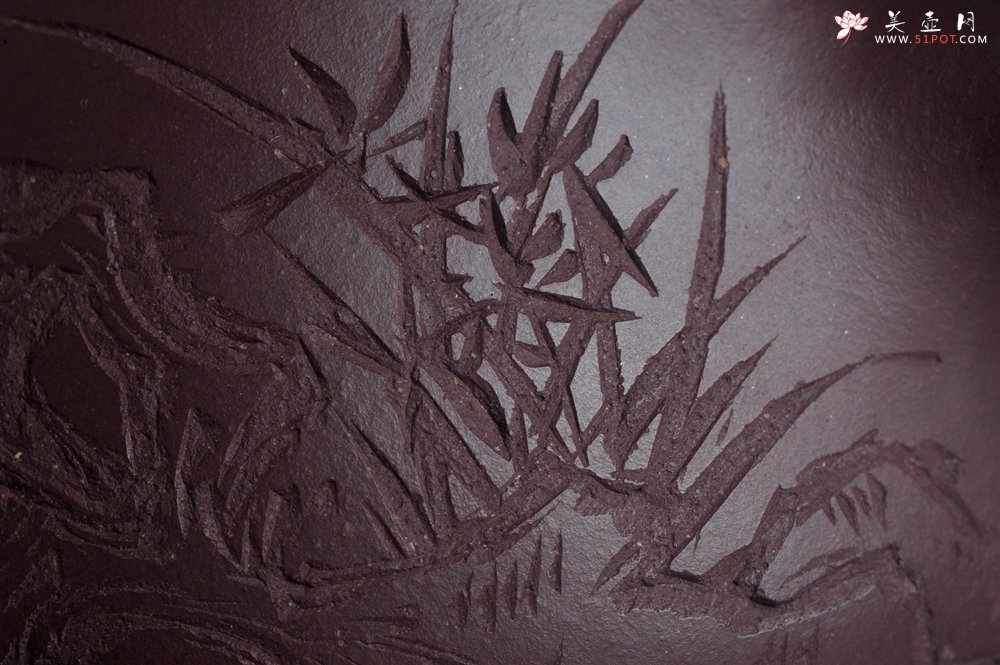 紫砂壶图片：实力派工艺师周斌 优质底槽青全手工精工满瓢壶 刘伟涛徒昊然装饰兰草图 一香已足压千红 - 全手工紫砂壶网