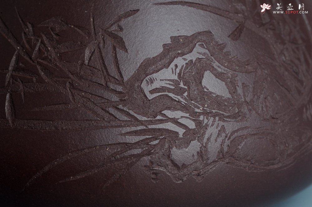 紫砂壶图片：实力派工艺师周斌 优质底槽青全手工精工满瓢壶 刘伟涛徒昊然装饰兰草图 一香已足压千红 - 全手工紫砂壶网