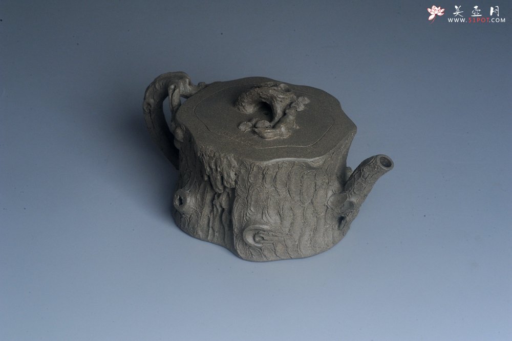 紫砂壶图片：潜力股赵老师 全手工青段松桩壶 松鼠跃然壶盖特有趣 肌理丰富 期待与您结缘 - 全手工紫砂壶网