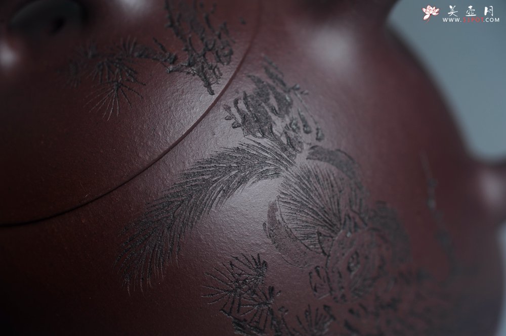 紫砂壶图片：实力派工艺师文砂苑堂主周斌 优质底槽青全手工精工秦权壶 秋果飘香庆丰收 满月增辉逢双喜 - 全手工紫砂壶网