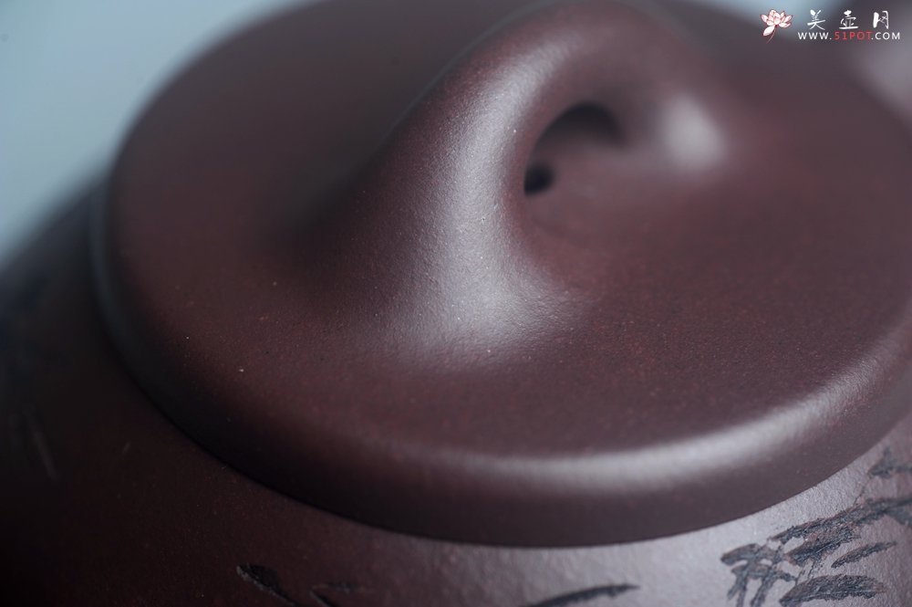紫砂壶图片：实力派工艺师周斌优质底槽清全手工精工子冶石瓢 装饰竹林七贤 特文气 - 全手工紫砂壶网