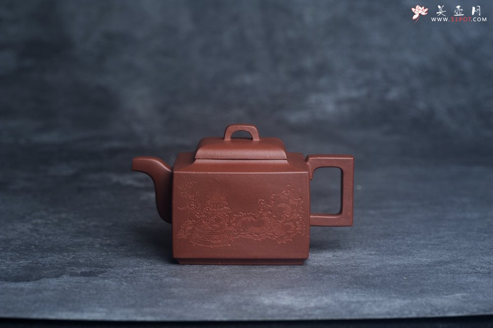 紫砂壶图片：全手工优质底槽清精致亚明四方壶 装饰清供图 特文气 - 全手工紫砂壶网