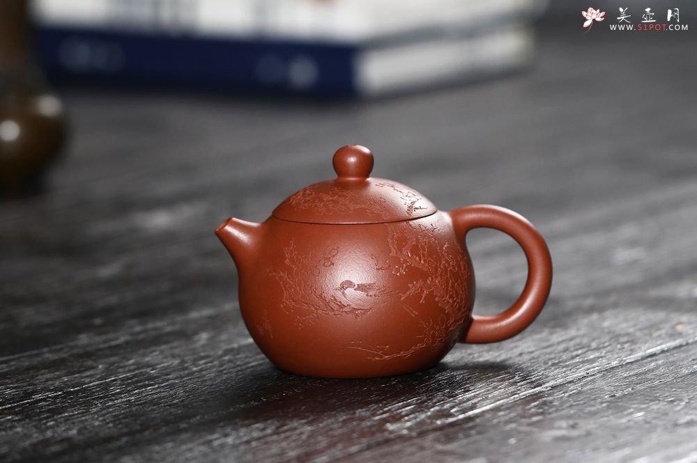 紫砂壶图片：潜力股周小培 黄龙山小红泥 特好全手工西施 装饰喜上眉梢 特文气 - 全手工紫砂壶网