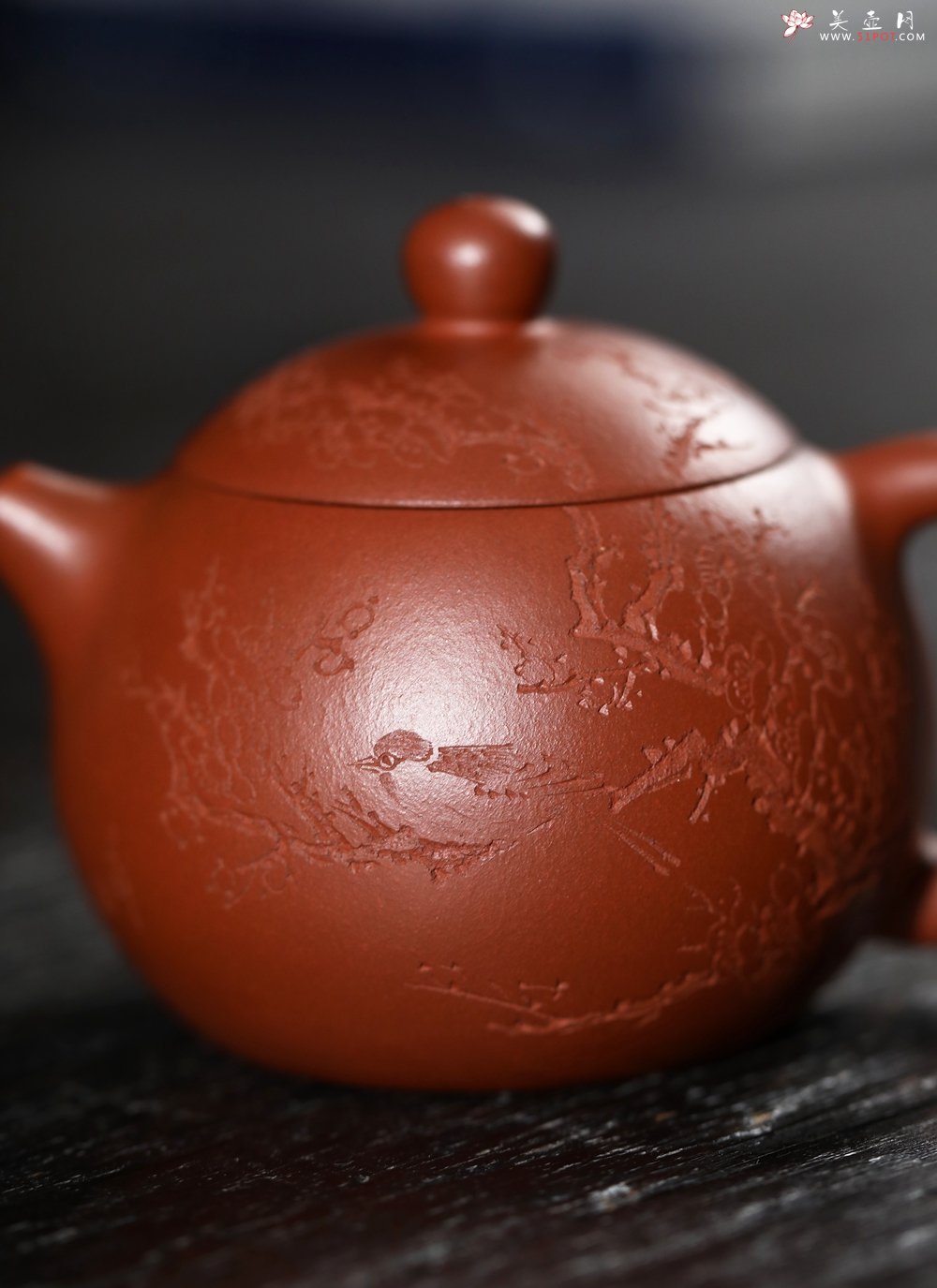 紫砂壶图片：潜力股周小培 黄龙山小红泥 特好全手工西施 装饰喜上眉梢 特文气 - 全手工紫砂壶网