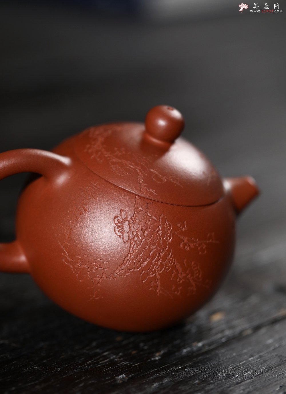 紫砂壶图片：潜力股周小培 黄龙山小红泥 特好全手工西施 装饰喜上眉梢 特文气 - 全手工紫砂壶网