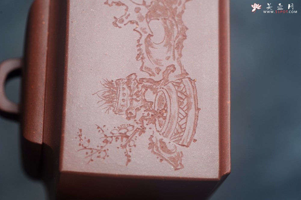 紫砂壶图片：全手工优质底槽清精致亚明四方壶 装饰清供图 特文气 - 全手工紫砂壶网