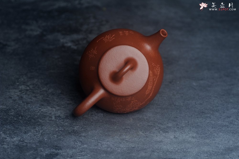 紫砂壶图片：美壶特惠 王老师全手工红降坡合瓢壶230cc 国助工 易轩 杨志超老师刻绘 装饰喜上眉梢特文气 - 全手工紫砂壶网
