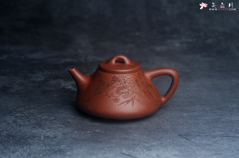 紫砂壶图片：潜力股周小培全手工降坡泥子冶石瓢 范小君徒杨志超装饰岁寒三友 特文气 - 全手工紫砂壶网