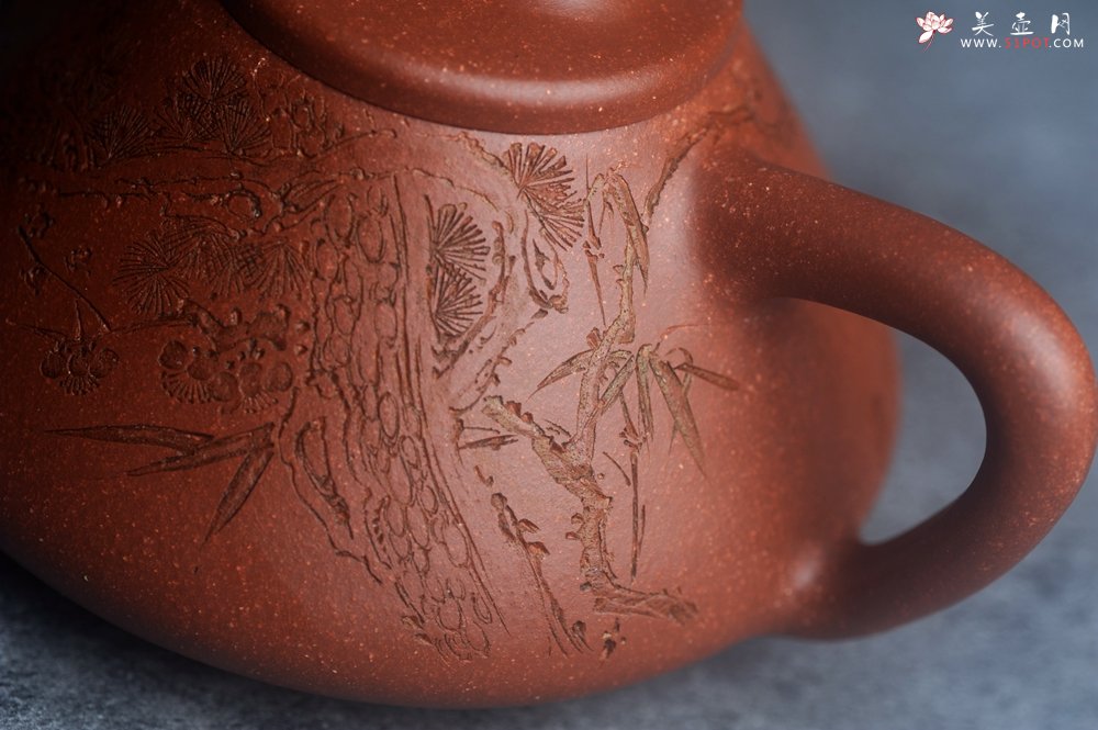 紫砂壶图片：潜力股周小培全手工降坡泥子冶石瓢 范小君徒杨志超装饰岁寒三友 特文气 - 全手工紫砂壶网