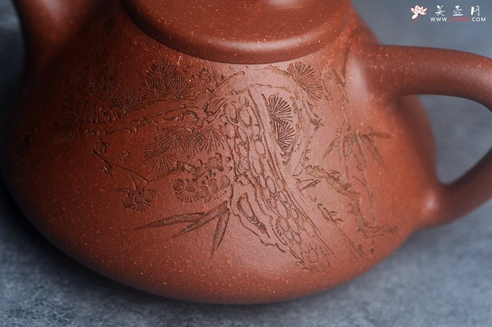 紫砂壶图片：潜力股周小培全手工降坡泥子冶石瓢 范小君徒杨志超装饰岁寒三友 特文气 - 全手工紫砂壶网