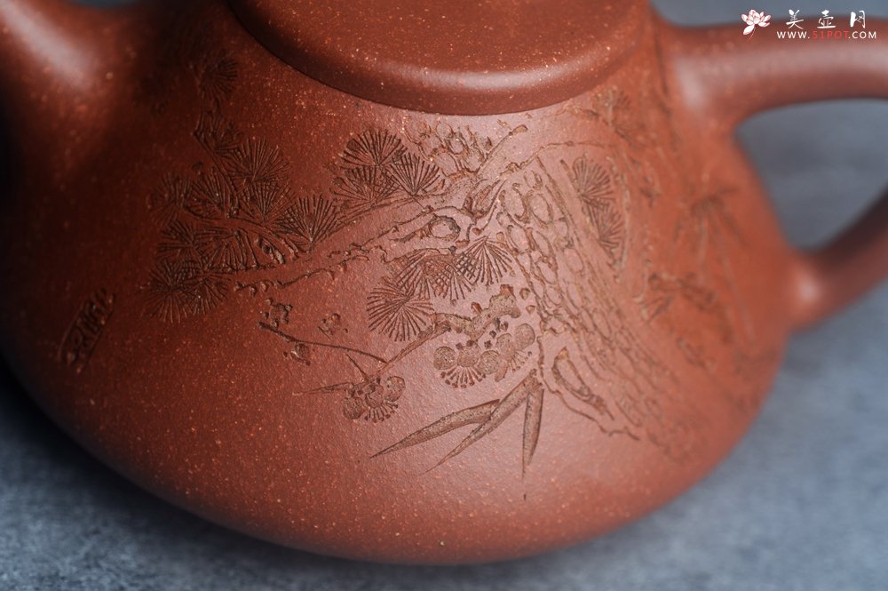 紫砂壶图片：潜力股周小培全手工降坡泥子冶石瓢 范小君徒杨志超装饰岁寒三友 特文气 - 全手工紫砂壶网