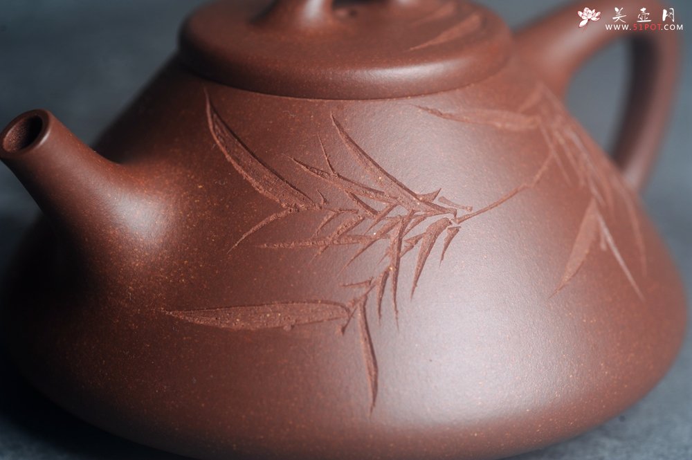 紫砂壶图片：美壶特惠 特好老紫泥子冶石瓢 范小君徒装饰君子竹  寒夜客来茶当酒 竹炉汤沸火初红 - 全手工紫砂壶网