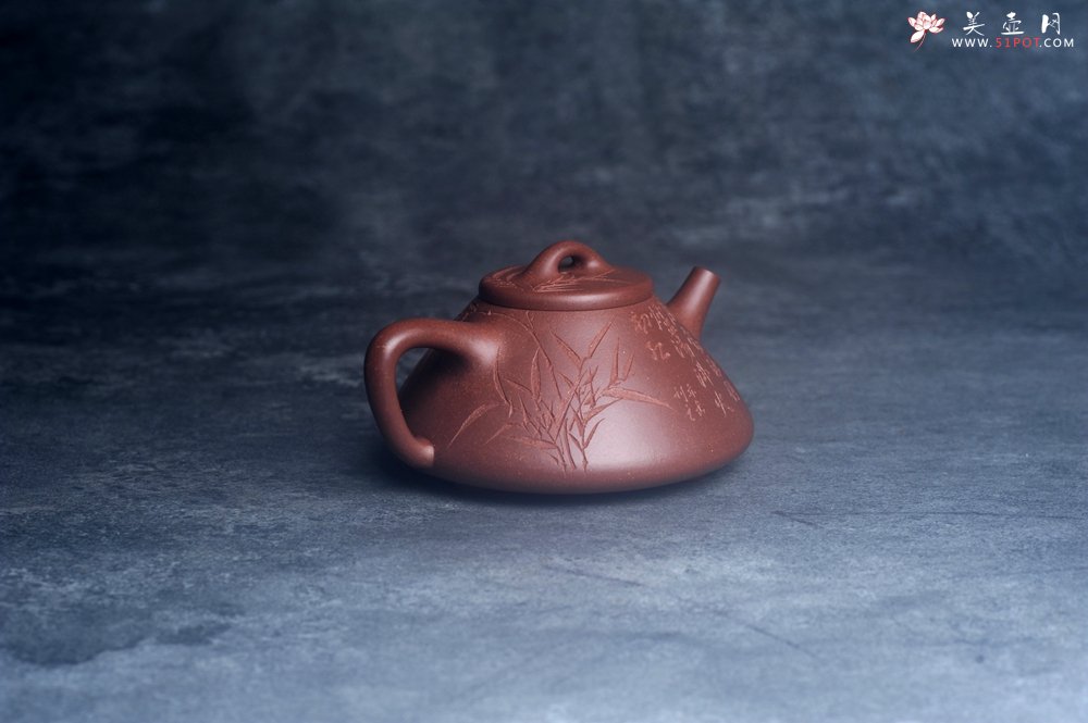 紫砂壶图片：美壶特惠 特好老紫泥子冶石瓢 范小君徒装饰君子竹  寒夜客来茶当酒 竹炉汤沸火初红 - 全手工紫砂壶网