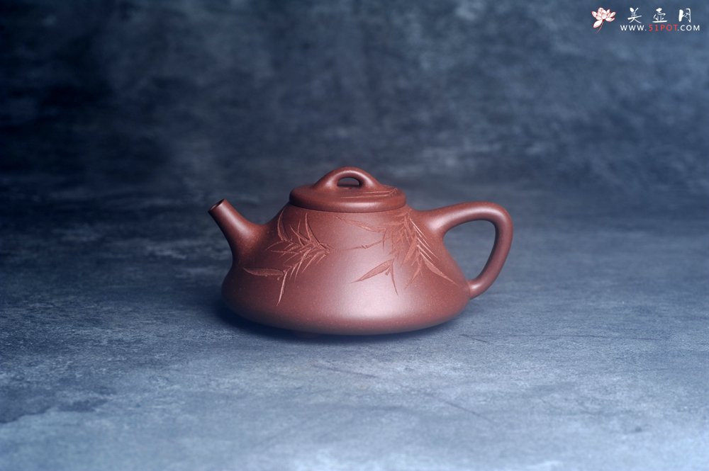 紫砂壶图片：美壶特惠 特好老紫泥子冶石瓢 范小君徒装饰君子竹  寒夜客来茶当酒 竹炉汤沸火初红 - 全手工紫砂壶网