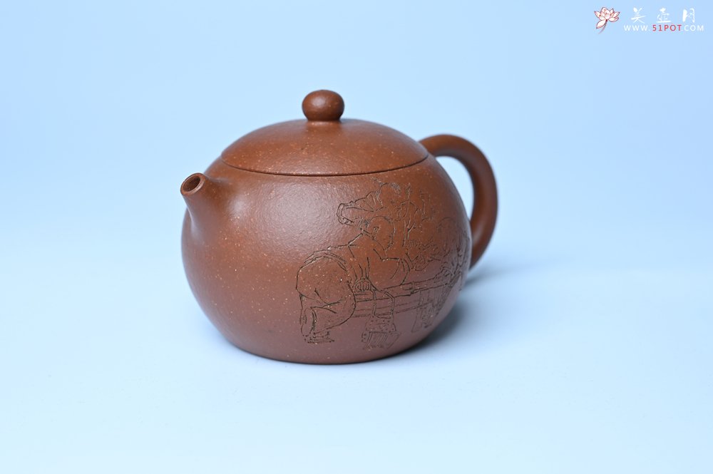 紫砂壶图片：油润降坡泥全手工小品西施壶  装饰童子图 天真无邪 - 全手工紫砂壶网