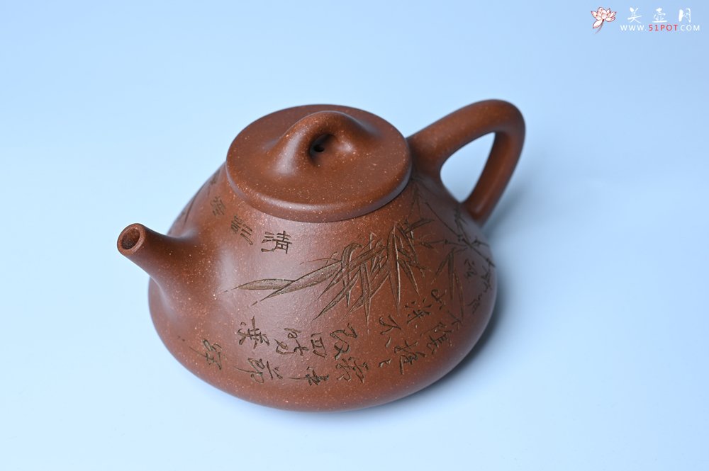 紫砂壶图片：潜力股周小培全手工降坡泥子冶石瓢 范小君徒杨志超装饰竹 特文气 - 全手工紫砂壶网