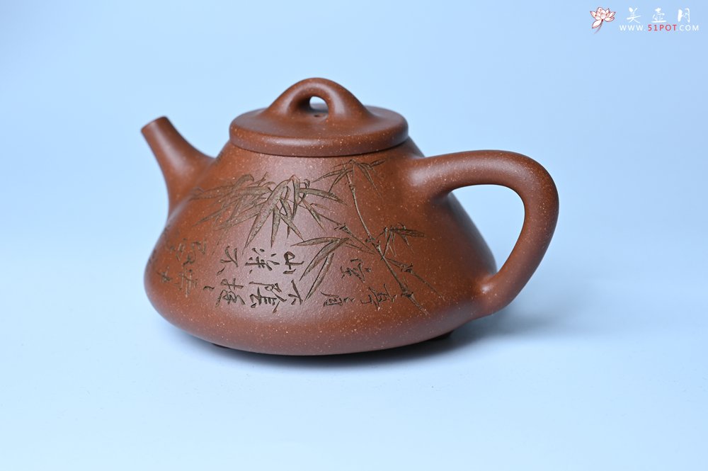 紫砂壶图片：潜力股周小培全手工降坡泥子冶石瓢 范小君徒杨志超装饰竹 特文气 - 全手工紫砂壶网