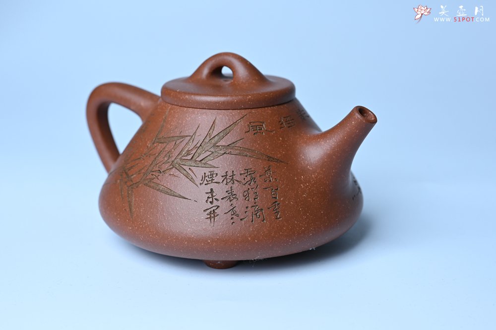 紫砂壶图片：潜力股周小培全手工降坡泥子冶石瓢 范小君徒杨志超装饰竹 特文气 - 全手工紫砂壶网
