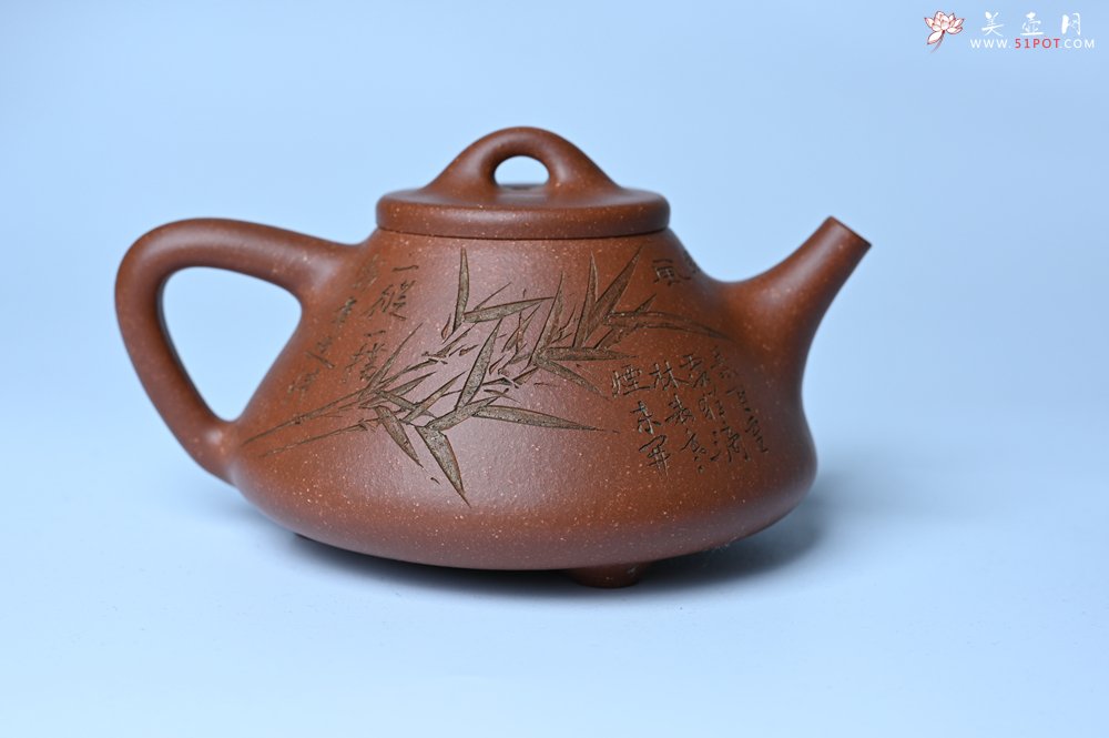 紫砂壶图片：潜力股周小培全手工降坡泥子冶石瓢 范小君徒杨志超装饰竹 特文气 - 全手工紫砂壶网