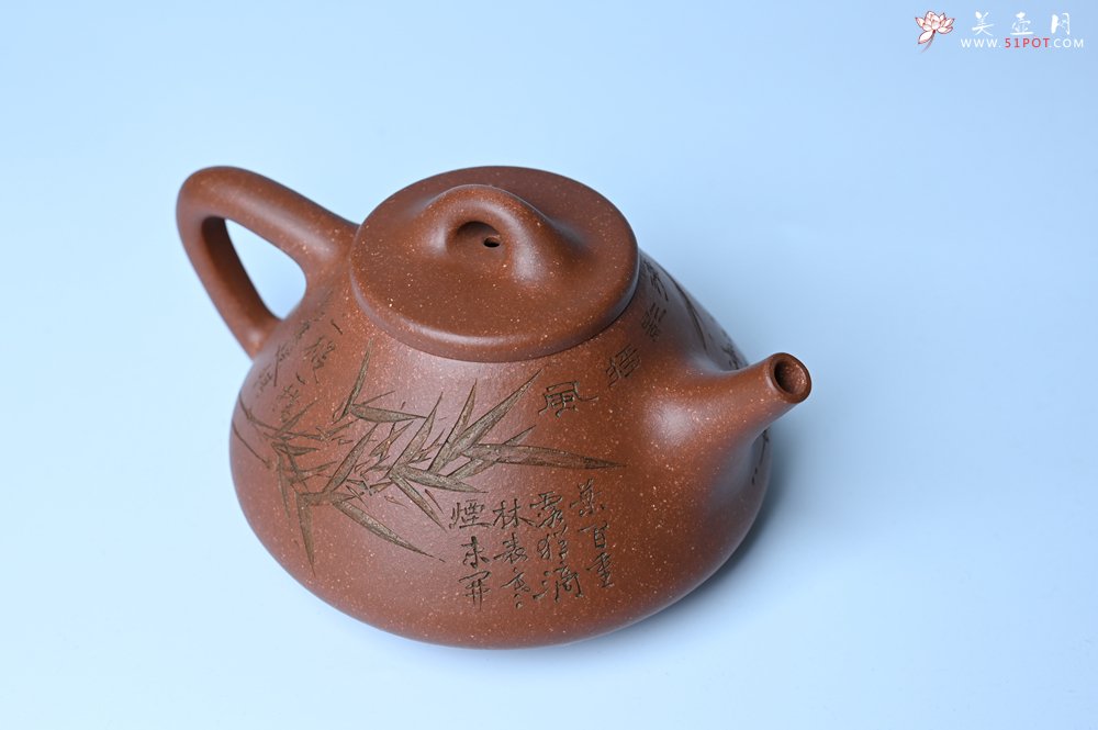 紫砂壶图片：潜力股周小培全手工降坡泥子冶石瓢 范小君徒杨志超装饰竹 特文气 - 全手工紫砂壶网