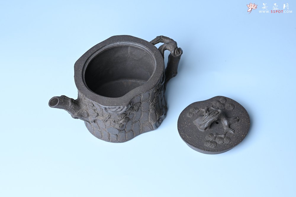 紫砂壶图片：美壶特惠 精致青段泥全松皮 全手工松桩壶 肌理丰富 特文气 - 全手工紫砂壶网