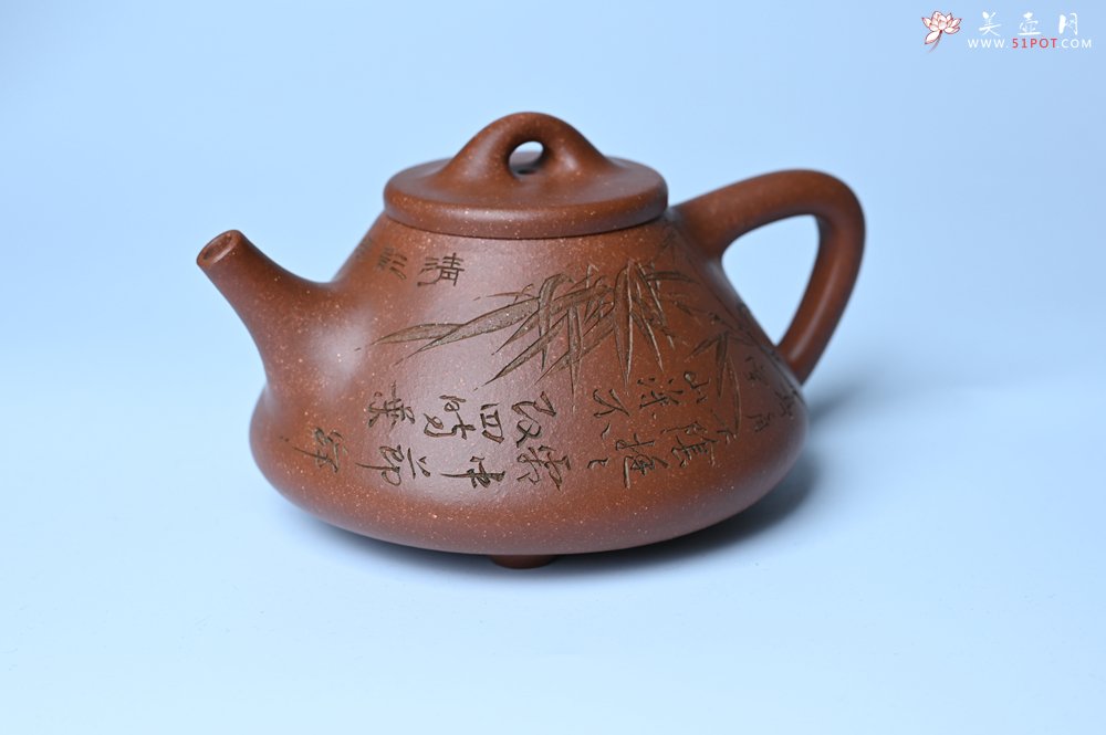 紫砂壶图片：潜力股周小培全手工降坡泥子冶石瓢 范小君徒杨志超装饰竹 特文气 - 全手工紫砂壶网