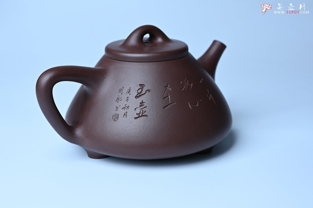 紫砂壶图片：潜力股周小培 特好全手工底槽清子冶石瓢 助工装饰 一片冰心在玉壶 特文气 - 全手工紫砂壶网