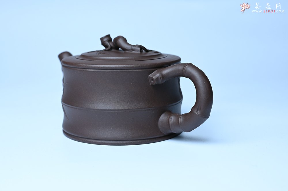 紫砂壶图片：美壶特惠 精致老紫泥可心竹段壶 茶人醉爱 - 全手工紫砂壶网