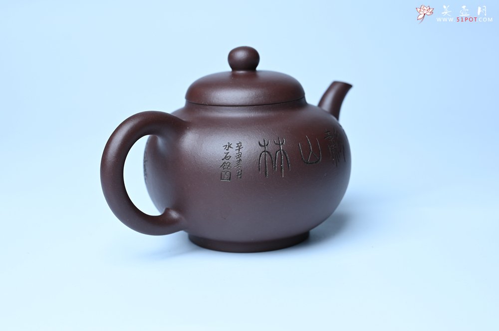 紫砂壶图片：油润黄龙山底槽青 全手工熹微壶 文气装饰 虎啸山林 期待与您结缘 - 全手工紫砂壶网