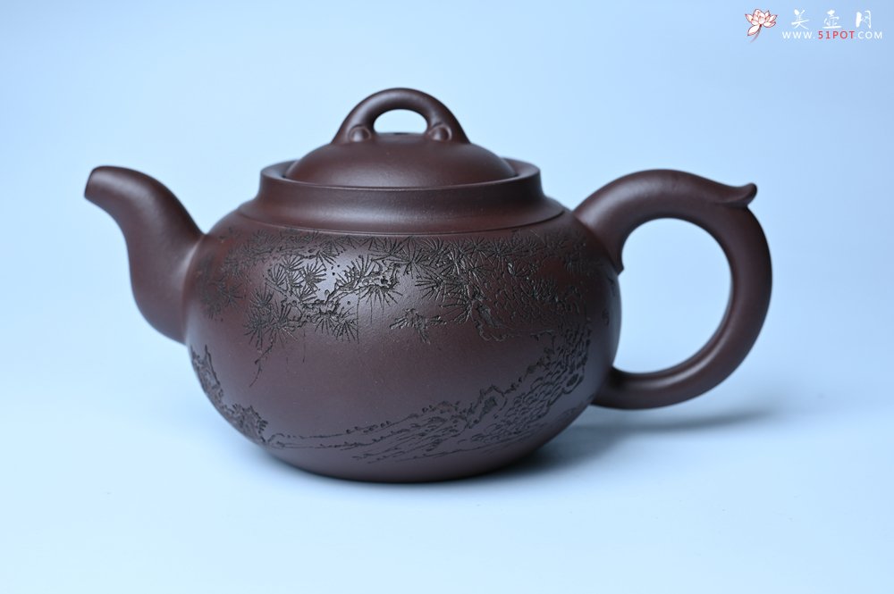 紫砂壶图片：特油润底曹青 全手工大蕴存心壶 卡盖难度相当大 明月松间照 清泉石上流 期待与亲结缘 - 全手工紫砂壶网