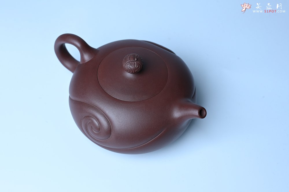 紫砂壶图片：美壶双11特惠 盖花泥 精工油润老紫泥如意半珠 茶人醉爱 - 全手工紫砂壶网