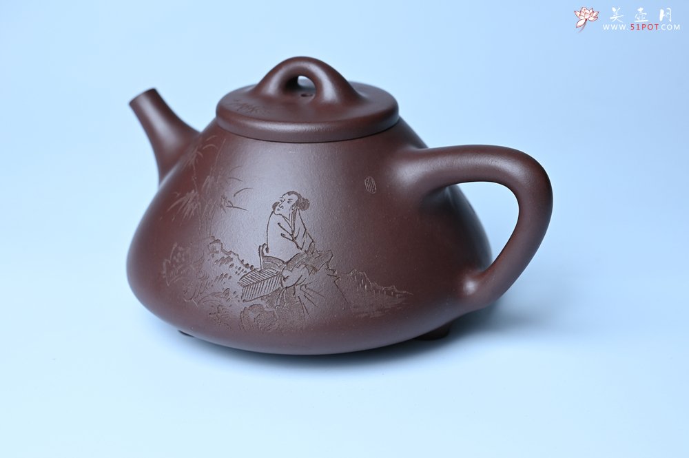 紫砂壶图片：潜力股周小培 特好全手工底槽清子冶石瓢 助工装饰 一片冰心在玉壶 特文气 - 全手工紫砂壶网