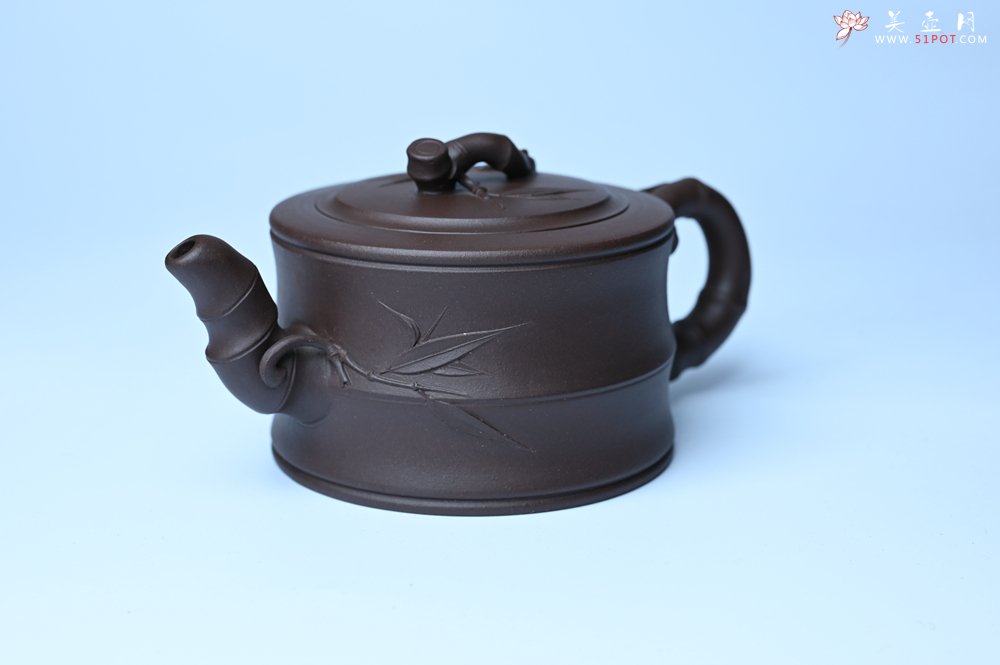 紫砂壶图片：美壶特惠 精致老紫泥可心竹段壶 茶人醉爱 - 全手工紫砂壶网