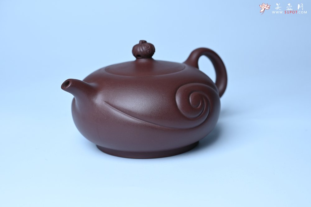 紫砂壶图片：美壶双11特惠 盖花泥 精工油润老紫泥如意半珠 茶人醉爱 - 全手工紫砂壶网