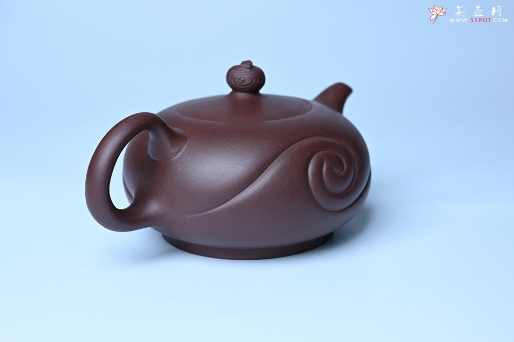 紫砂壶图片：美壶双11特惠 盖花泥 精工油润老紫泥如意半珠 茶人醉爱 - 全手工紫砂壶网
