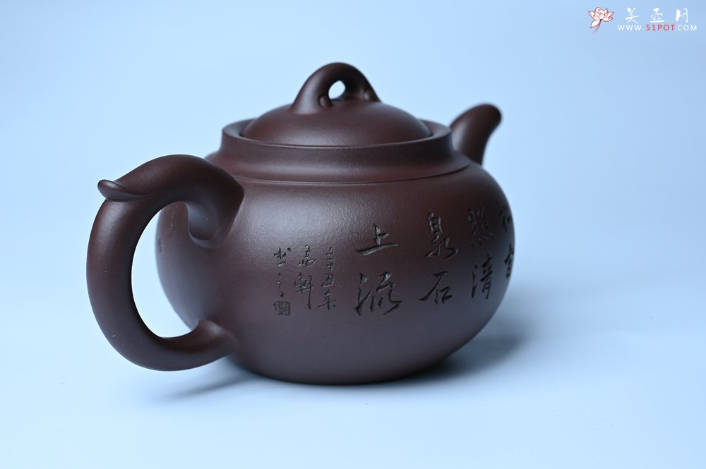 紫砂壶图片：特油润底曹青 全手工大蕴存心壶 卡盖难度相当大 明月松间照 清泉石上流 期待与亲结缘 - 全手工紫砂壶网