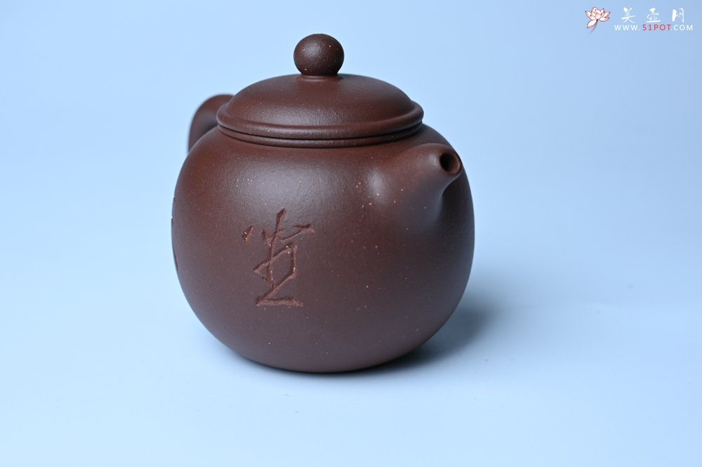 紫砂壶图片：毛国强入室弟子黄云初 特好老紫泥匏尊壶 名家何水法书法“坐忘” 刘世涛伯陶刻 - 全手工紫砂壶网