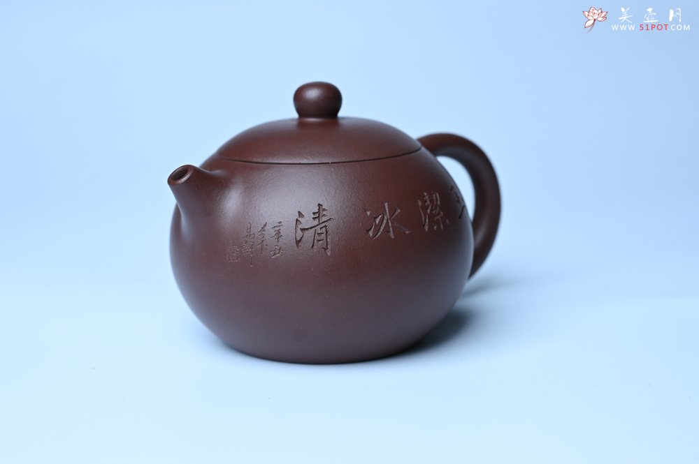 紫砂壶图片：油润底曹青 全手工西施茶壶 玉洁冰清 接天莲叶无穷碧 映日荷花别样红 - 全手工紫砂壶网