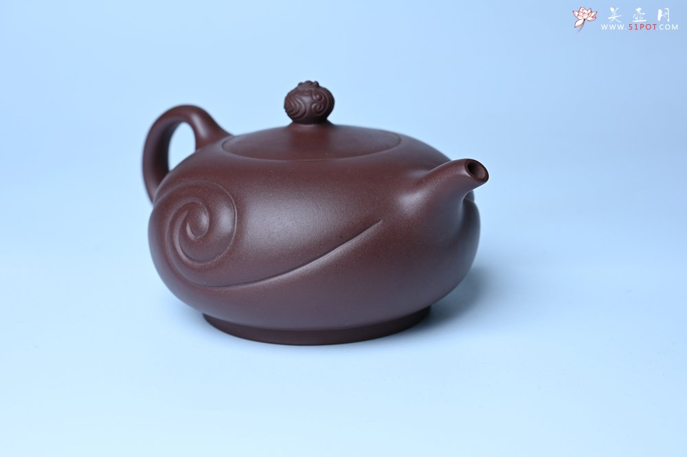 紫砂壶图片：美壶双11特惠 盖花泥 精工油润老紫泥如意半珠 茶人醉爱 - 全手工紫砂壶网