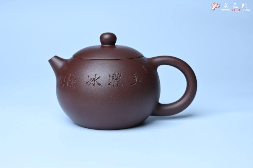 紫砂壶图片：油润底曹青 全手工西施茶壶 玉洁冰清 接天莲叶无穷碧 映日荷花别样红 - 全手工紫砂壶网