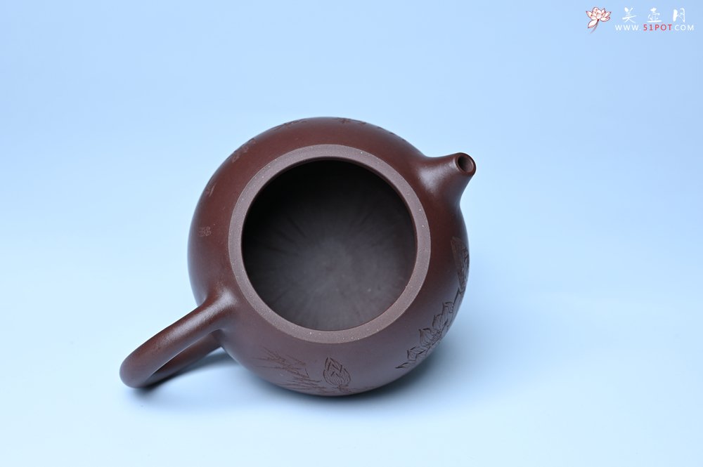 紫砂壶图片：油润底曹青 全手工西施茶壶 玉洁冰清 接天莲叶无穷碧 映日荷花别样红 - 全手工紫砂壶网