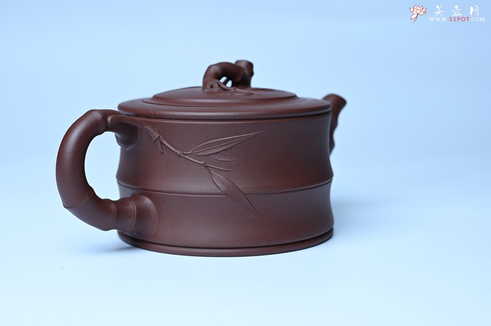 紫砂壶图片：美壶特惠 精致紫泥可心竹段壶 茶人醉爱 - 全手工紫砂壶网
