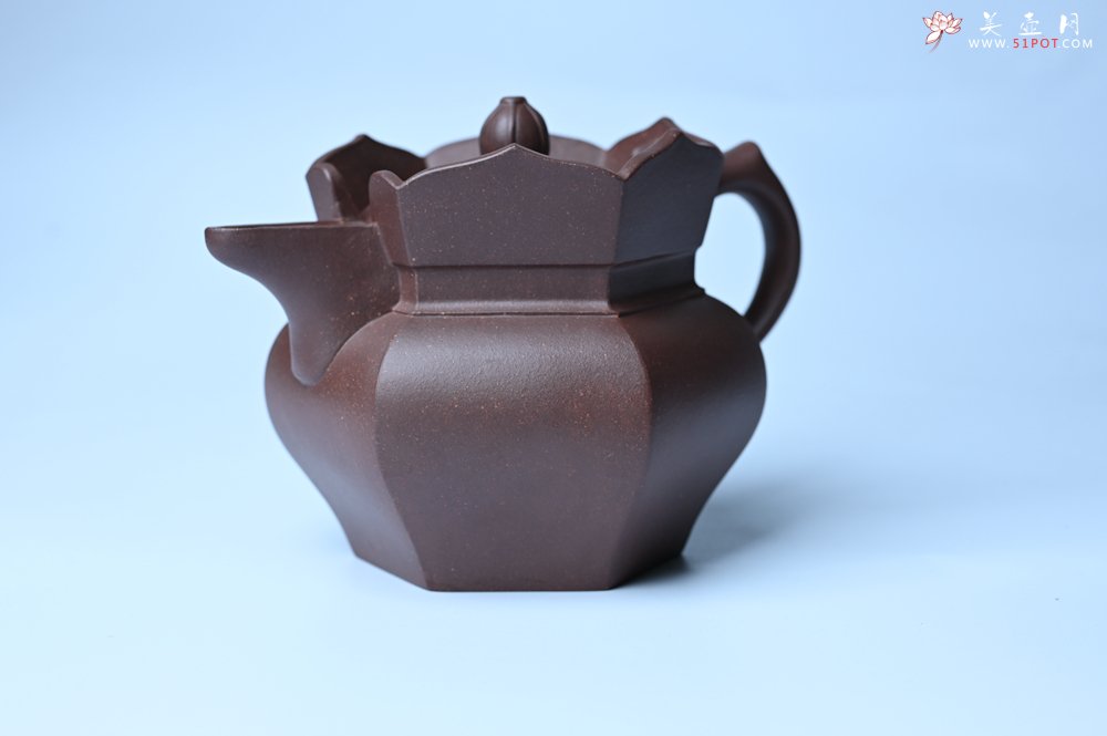 紫砂壶图片：摹古时大彬 优质调砂老紫泥全手工镶片僧帽壶 难度大 古韵悠悠 愈养迷人 - 全手工紫砂壶网