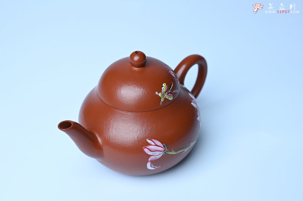 紫砂壶图片：美壶特惠 优质朱泥梨形壶 蝶恋花 茶人醉爱 - 全手工紫砂壶网
