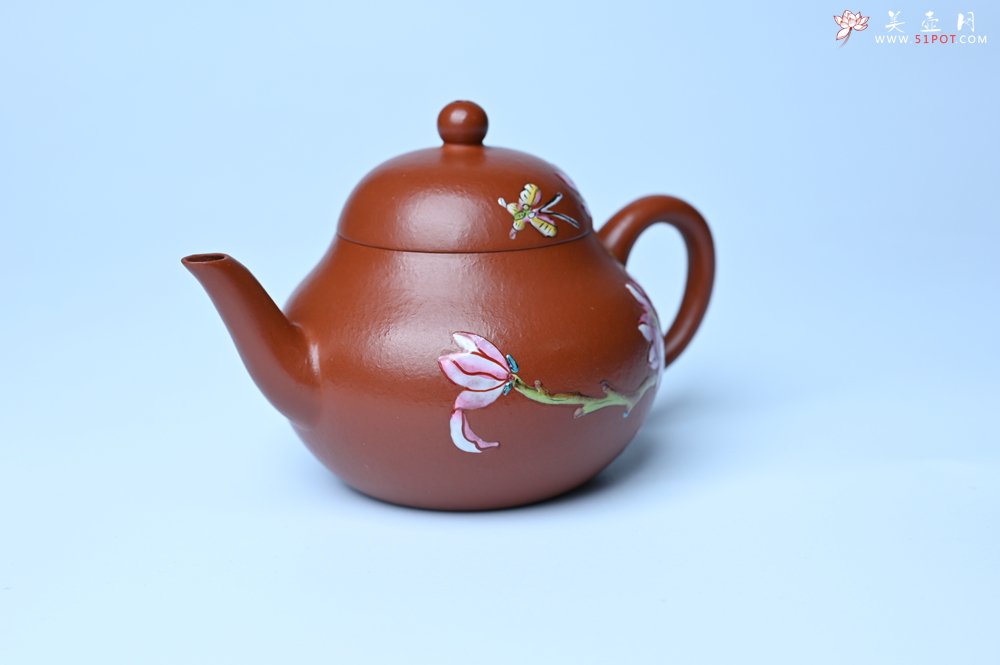 紫砂壶图片：美壶特惠 优质朱泥梨形壶 蝶恋花 茶人醉爱 - 全手工紫砂壶网