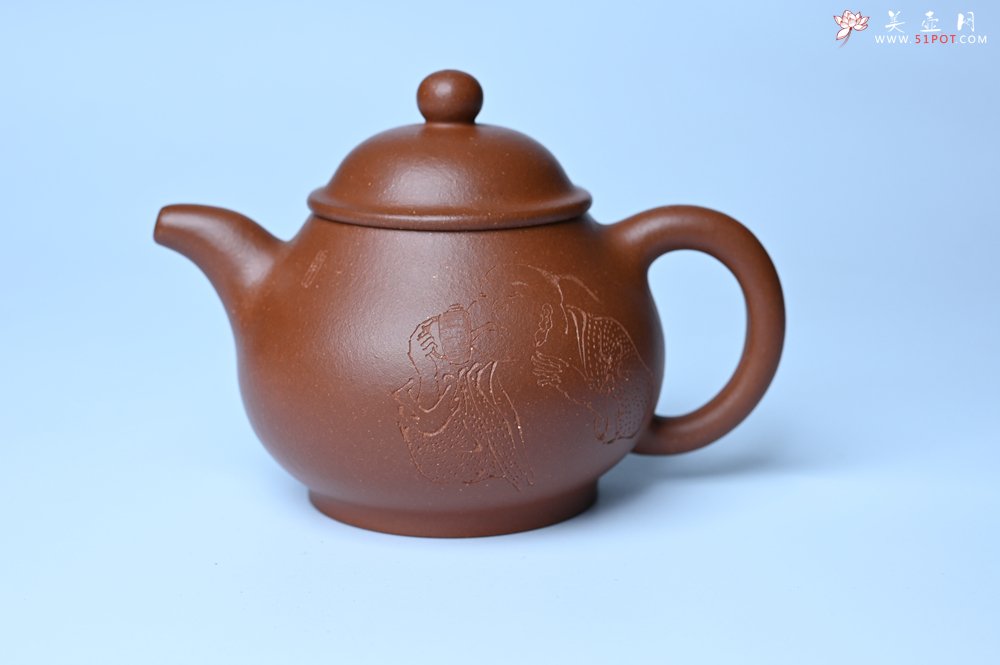 紫砂壶图片：美壶特惠 王老师 全手工红降坡泥潘壶 国助工 易轩 范小君徒杨志超老师刻绘 装饰小富贵特文气 - 全手工紫砂壶网