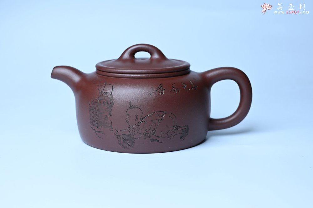 紫砂壶图片：潜力股周小培老师 4号井深井红皮龙 全手工过桥井栏壶 装饰人物特文气 - 全手工紫砂壶网